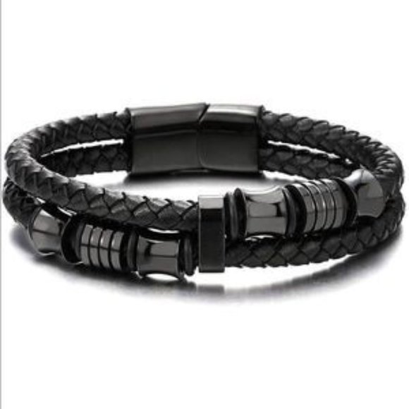 New Men’s Black Braided Leather Bracelet